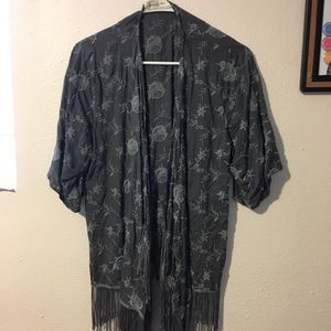 Grey Abercrombie kimono with fringe